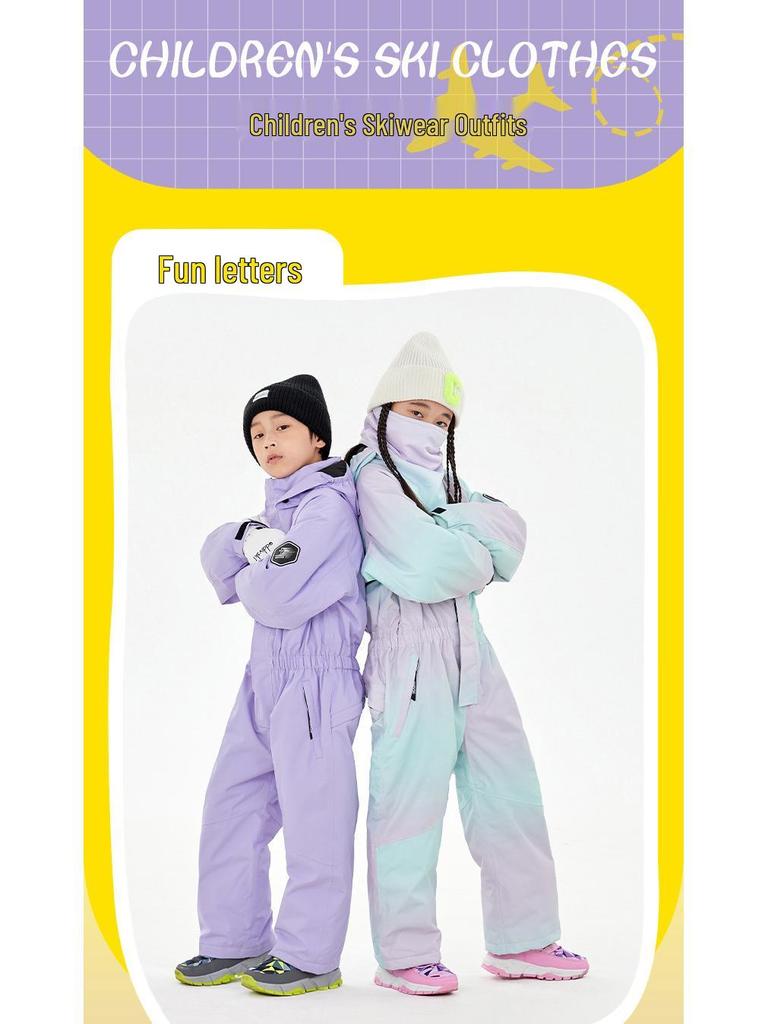 Oddivski Unisex Children's Cartoon Ski Suit - Warm, Waterproof, Windproof One-Piece for Indoor Skiing.