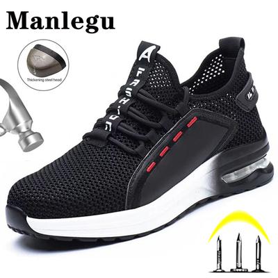 Zapatillas de trabajo de malla transpirable Zapatos de seguridad con punta de acero Zapatos de trabajo para hombres y mujeres Botas de seguridad antigolpes con cojín de aire Zapatos de construcción indestructibles