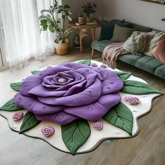 Floor Mat 3D Flower Pattern Water-Repellent Bathroom Rug with Anti-Slip Base High-Density Crystal Velvet Bath Mat