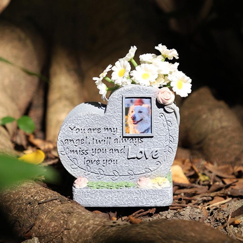 Pet Memorial Headstones Resin Tombstone for Garden Cemetery with Engraved Word Pet Loss Gravestones Garden Pet Monuments