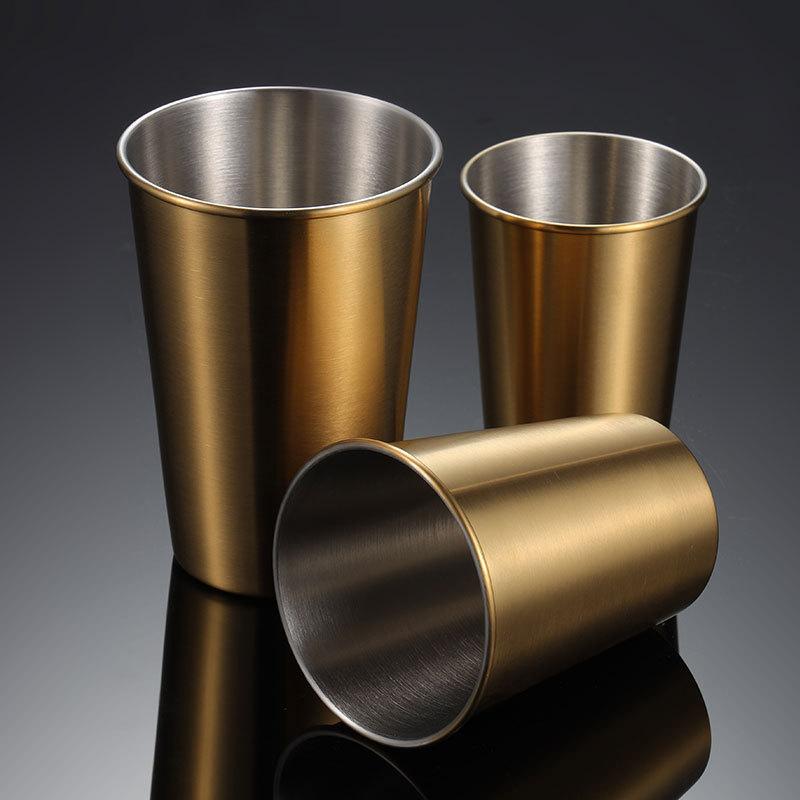 X304 Stainless Steel Beer Cup 5-piece Set Multi-specification Vacuum Titanium Plating Set Ins Pint Cup Gift