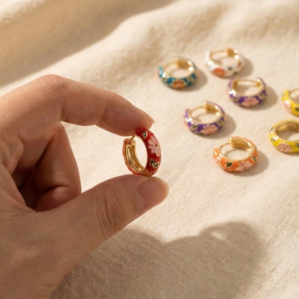 Chinese Chinese Style Earrings Traditional Glaze Ear Jewelry Flower Enamel Ear Rings  Jewelry