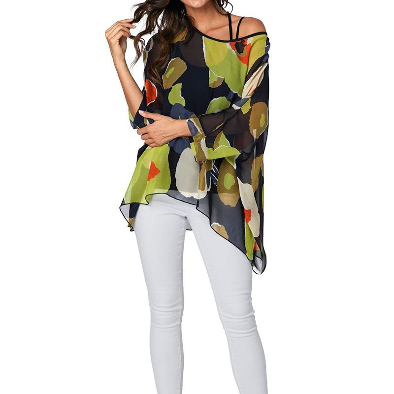WTEMPO Women Large Size Bohemian Style Thin Chiffon Shirts Summer Vacation Beach Seaside Sun Protection Tops Bikini Smock