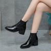 Women's 2024 Autumn/Winter British Lacquer Leather Mid Heel Boots Round Toe High Heels Shiny Leather Women's Boots