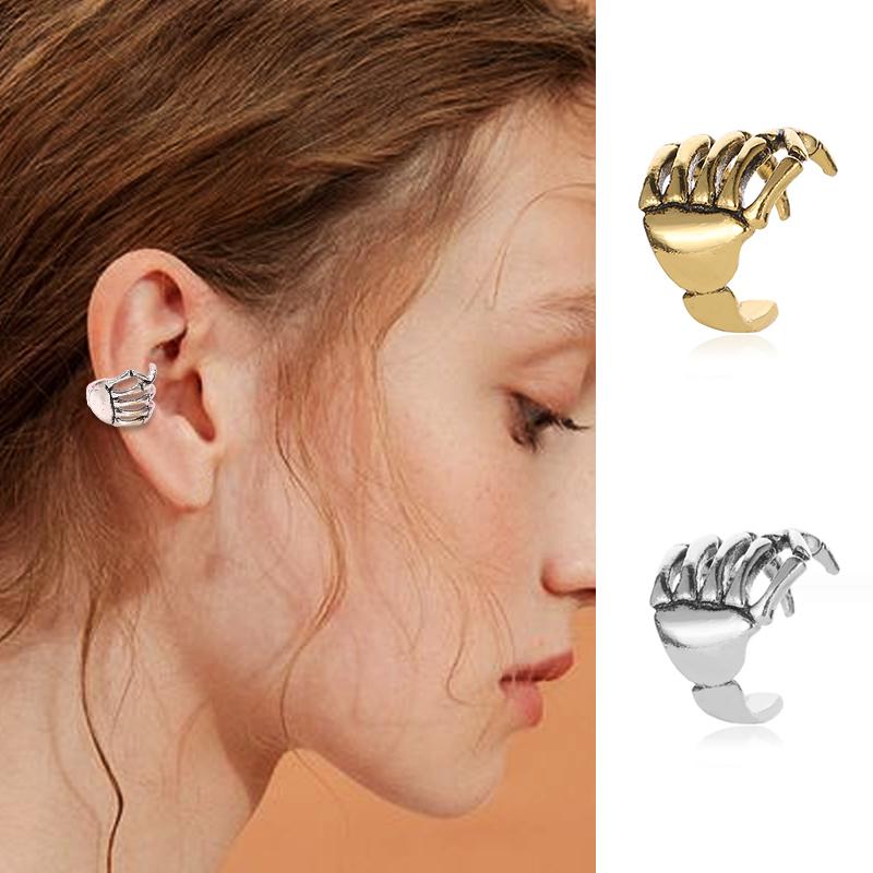 Halloween No Piercing Required Rock Hand Bone Design Jewelry Earrings Halloween Wear Eardrop Party Wear Gold/Silver