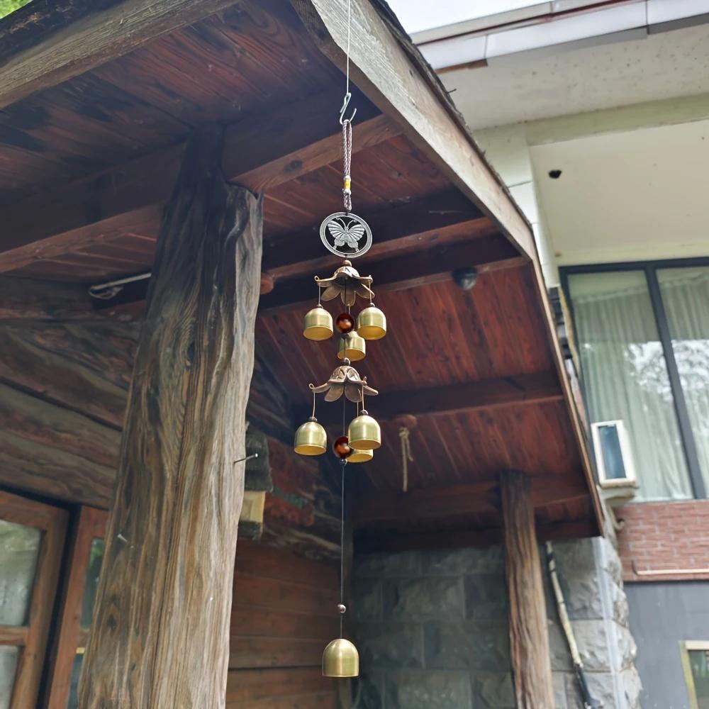 Random Style Bell Double Metal Bell Pendant Garden Wind Chime, Brass Color Bell Hanging Decoration Home Patio Wall Hanging Gift