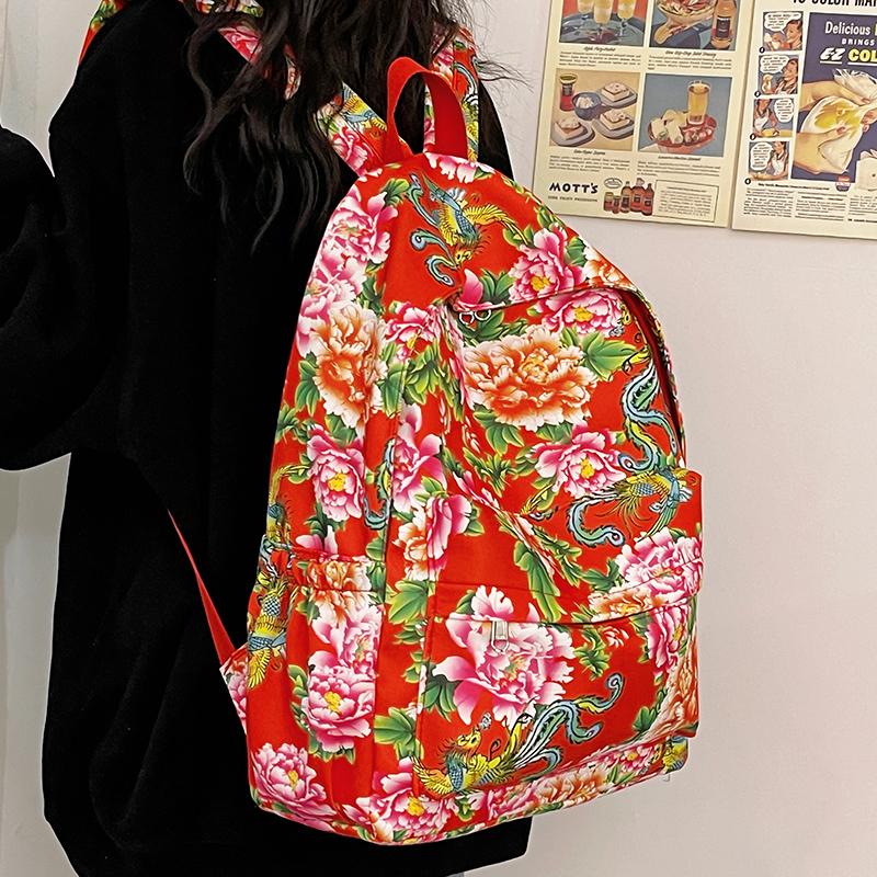 DELIXIONG Nylon Backpack Regular Women's Red/Green/Black DLX-XCX-8626