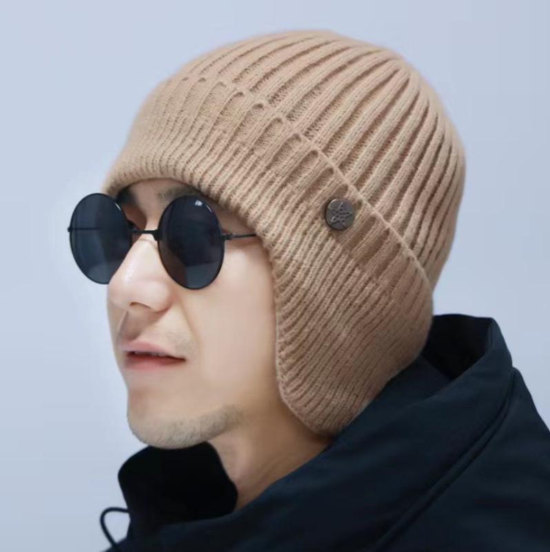 Winter wool hat men's ear protection hat fleece thickened outdoor warm windproof winter knitted hat wholesale