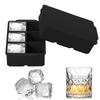 2-Piece Silicone Ice Cube Tray with Lid, 6-Cavity, for Square Ice, Large Ice Cubes, and Home Use (Black)
