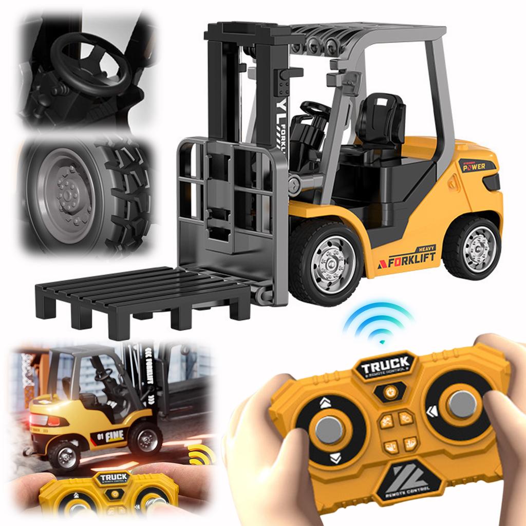 1/64 RC Forklift Toy with Lights & Sounds Remote Controlled Alloy Forklift Toy Car Model Birthday Gifts for Adults Kids Age 6+
