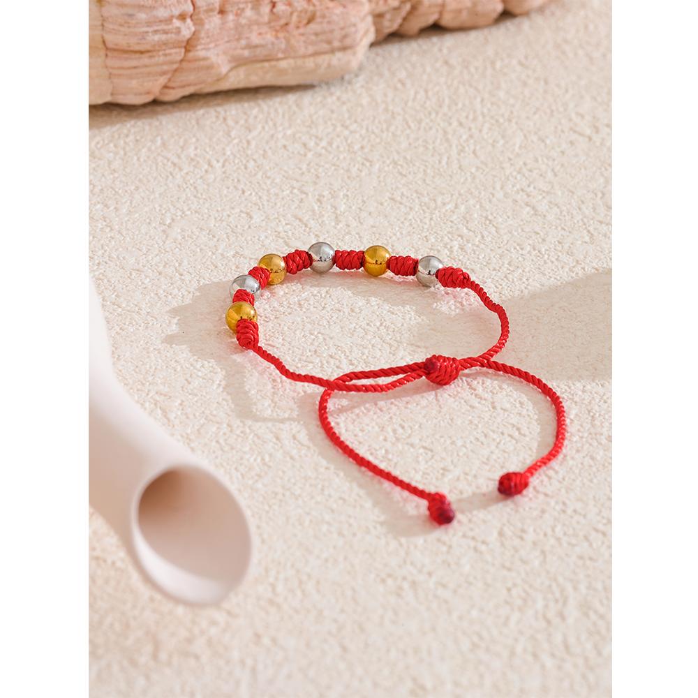 Eetit Unisex 7 Knots Lucky Handmade Woven Jewelry Gift Fashion Stainless Steel Beads Red Rope Braided Fate Wish Bracelet Bangle