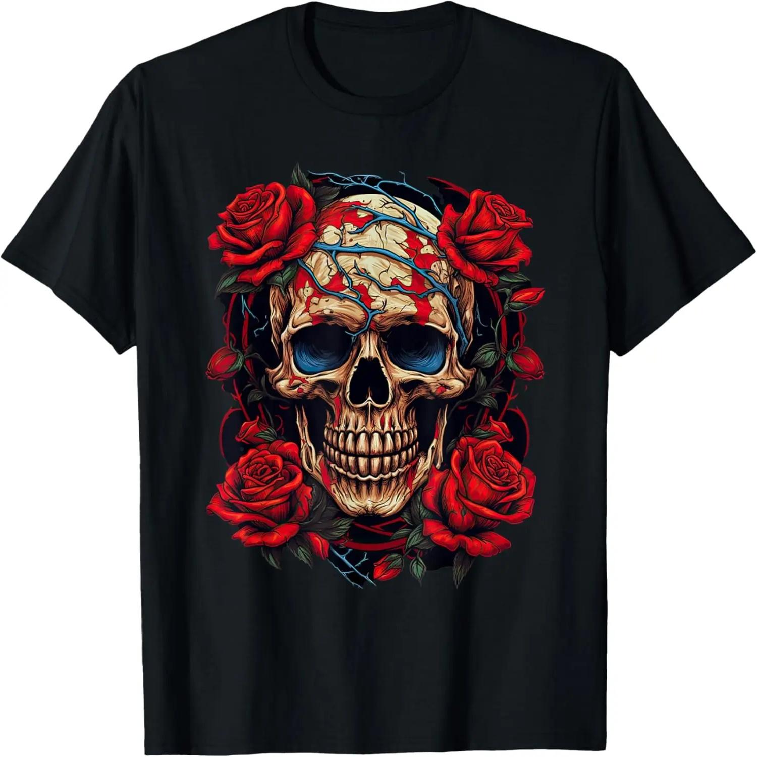 Rose Skeleton Skull Hand Red Flower rose T-Shirt S чёрный