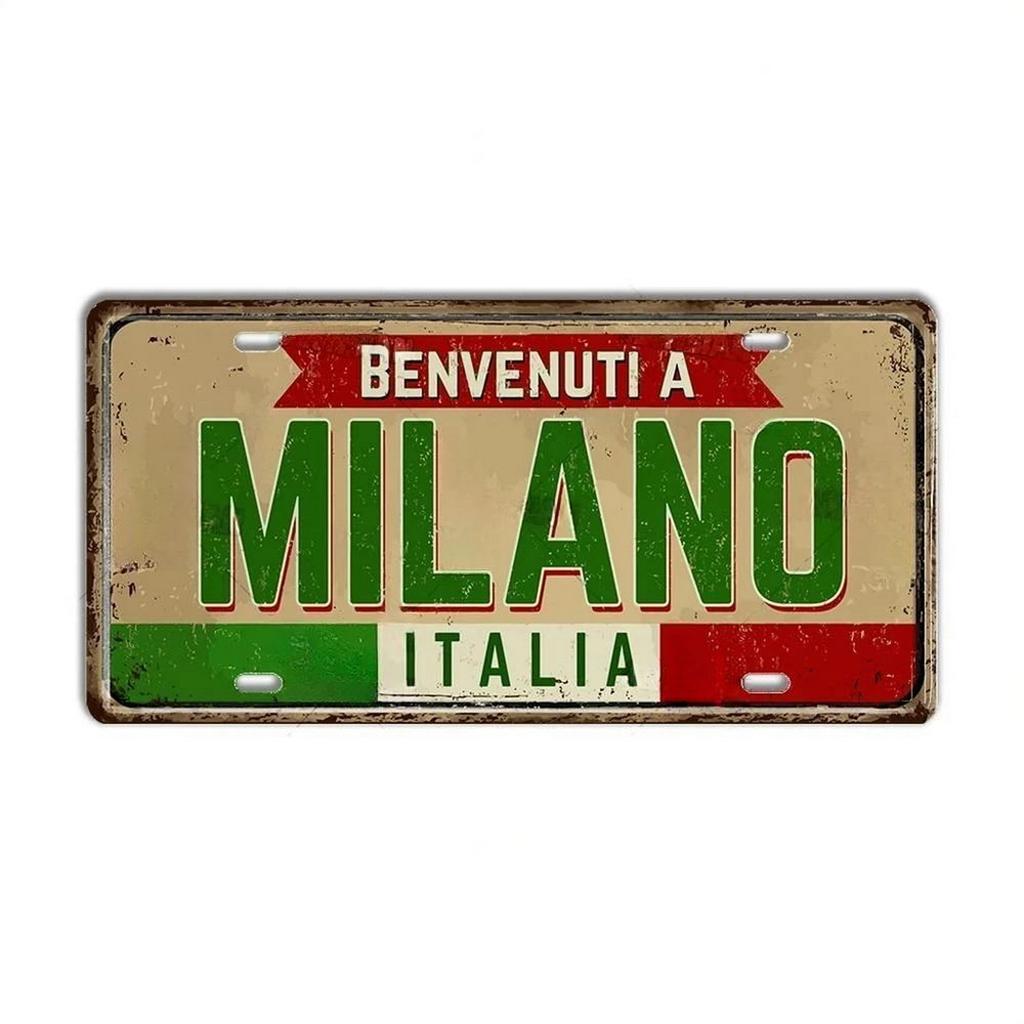 Mfoever Tin Italy License Plates for Wall Art Decoration Metal Tin Signs Vintage Tags Metal Automotive Signs For Cafe Bar Club Garage Pubs