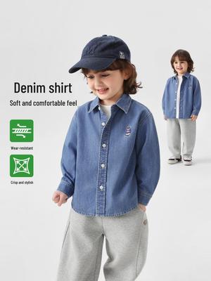Right European Boys' Denim Shirt Jacket - New Spring/Autumn 2026 Style Trendy Kids' Clothing