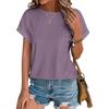 Top Eyelets Summer Spring Curved Hem, Casual Women's Short Sleeved Fashionable T-shirt Beach Vacation Short Style