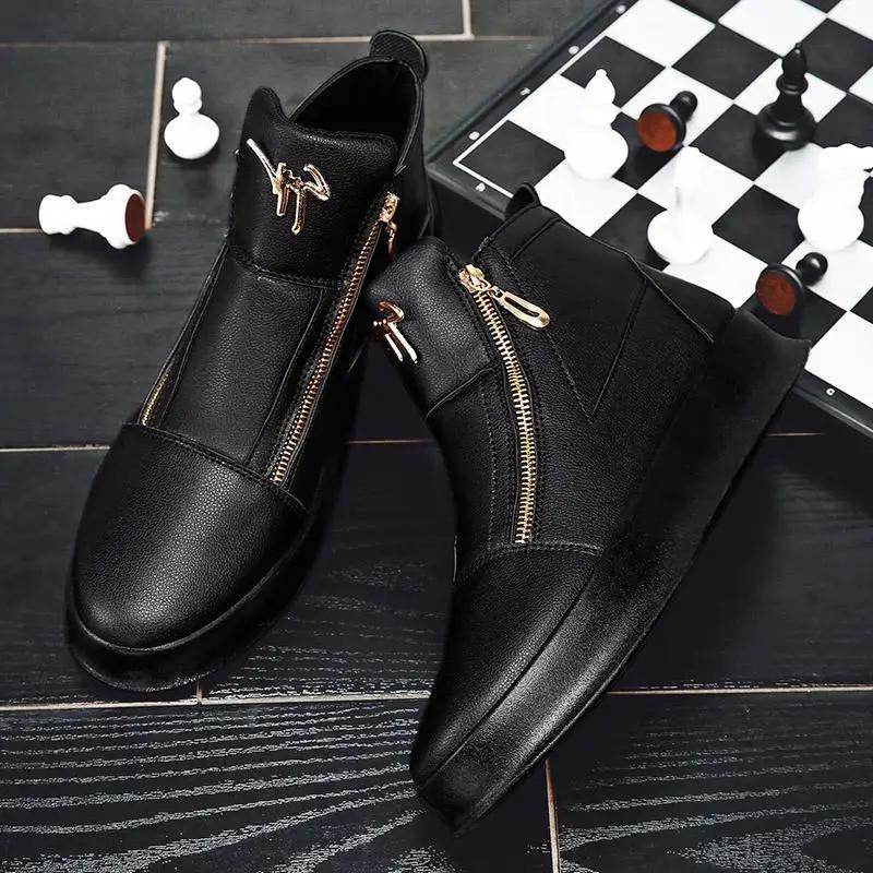 High Top Casual Shoes Platform Men's Sneakers Fashion Zipper Ankle Boots Leather Outdoor Shoe Non Slip Comfortable Shoes for Men