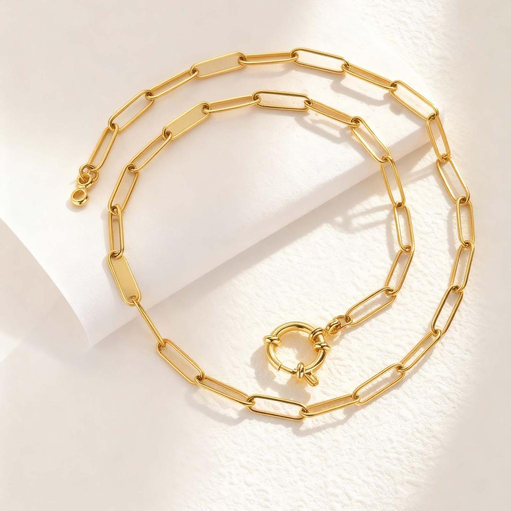 18K Gold Stainless Steel Paperclip Chain Necklace Round Bubble Sailor Clasp Minimalist Necklaces Elegant Jewelry Gift for Women