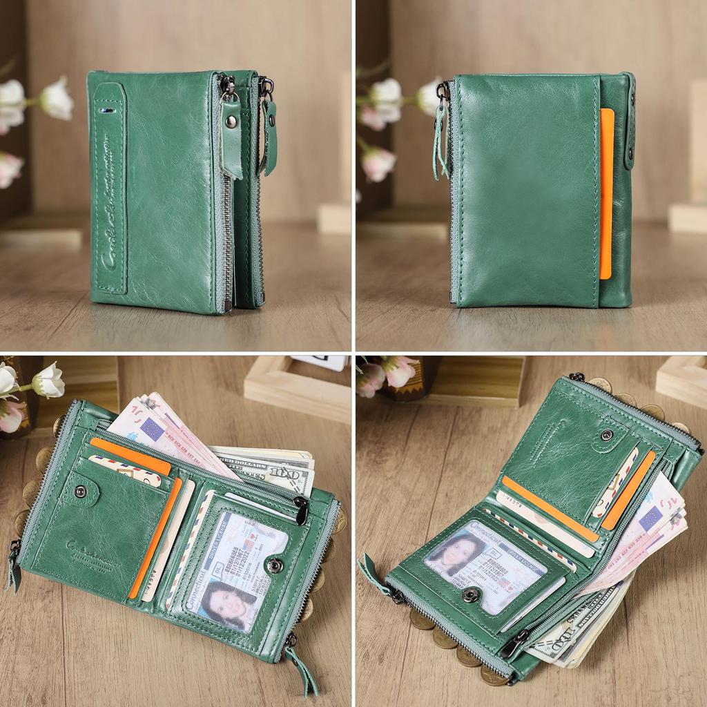 CONTACT'S Echtes Leder Vintage Geldbörse Herren Kurzes Münzfach RFID Kartenhalter Unisex Kleine Geldbörsen Hohe Qualität Designer Geschenk für Freund oder Familie
