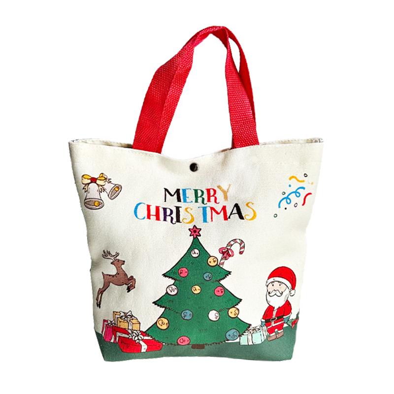 1pc New Year Xmas Tree Elk Santa Claus Gift Bags Christmas Cartoon Canvas  Handbags Merry Christmas Decor Party Favors Supply