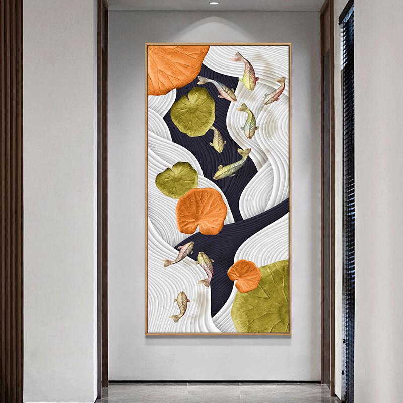Golden Carp Modern Art Abstract Corridor Living Room Decoration Painting Wall Art Picture Poster Print on Canvas