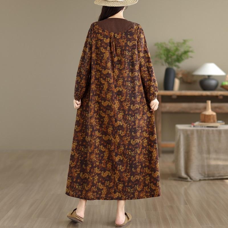 Sukienka bawełniana plus size z długim rękawem w stylu vintage w kwiaty nowość sukienki dla kobiet codzienna luźna wiosenna jesienna sukienka