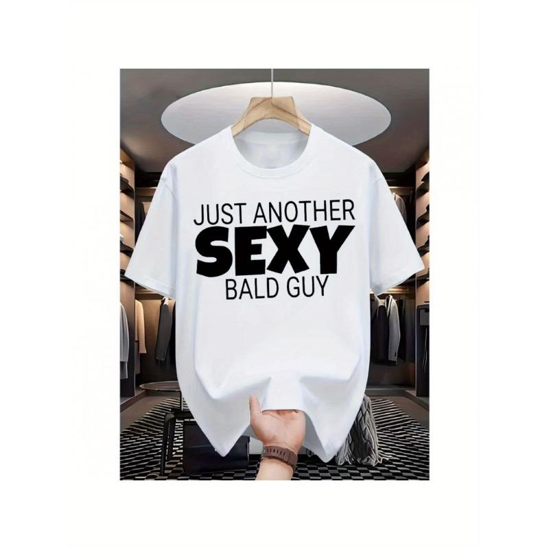 European sizes [Short Sleeve] Men'S Casual Graphic T-Shirt - "Just Another Sexy Bald Guy" Print, Breathable Short Sleeve Tee, Regular Fit