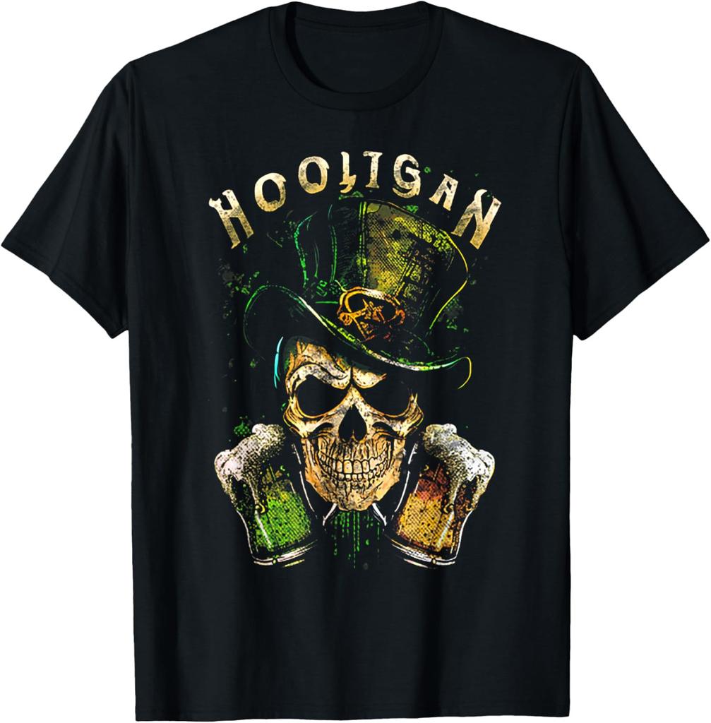 Funny Hooligan Skull Beer Irish Hooligan Skull Irish Unisex T-Shirt