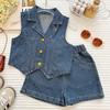 2026 Korean Style Girls' Sleeveless Denim Top & Shorts Set – Trendy Summer Outfit