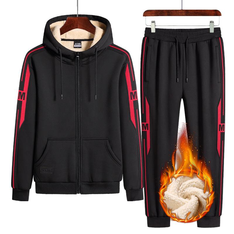 Winter Sport Anzug Plus Samt Gepolsterte Jacke Casual Männer Plus Größe Pullover Lamm Samt Zwei-Stück Set