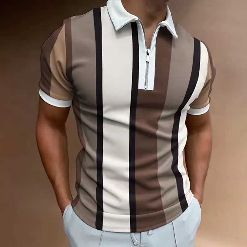 Men Polo Shirt Short Sleeve Stripe 3d Print Tops Fashion Polyester Breathable Comfortable Polos Shirts