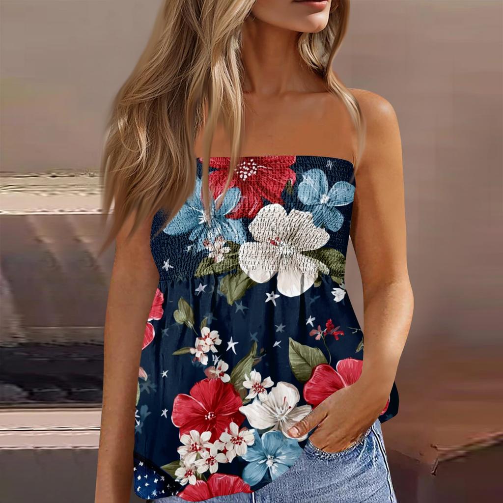 Women's Fashionable Sexy Backless Elastic Independence Day Print Bandeau Top