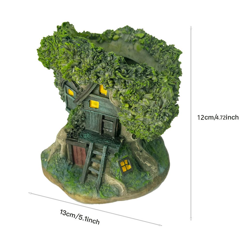 Tree House Flower Pot Bonsai Pot Decorative Forest House Planter Pot Resin Desktop Plant Pot Multi-Function for Home Office