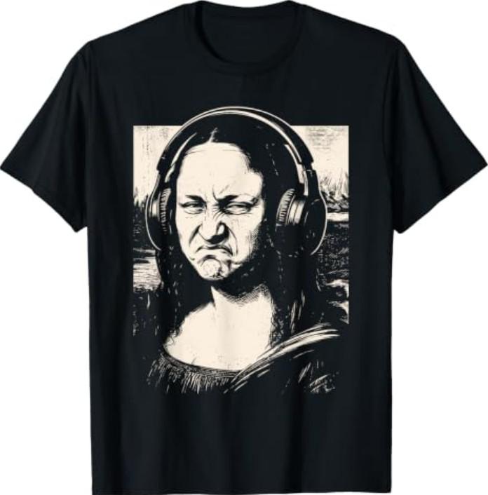 Mona Lisa Bass Face Funny Music Lovers DJs Producers T-Shirt