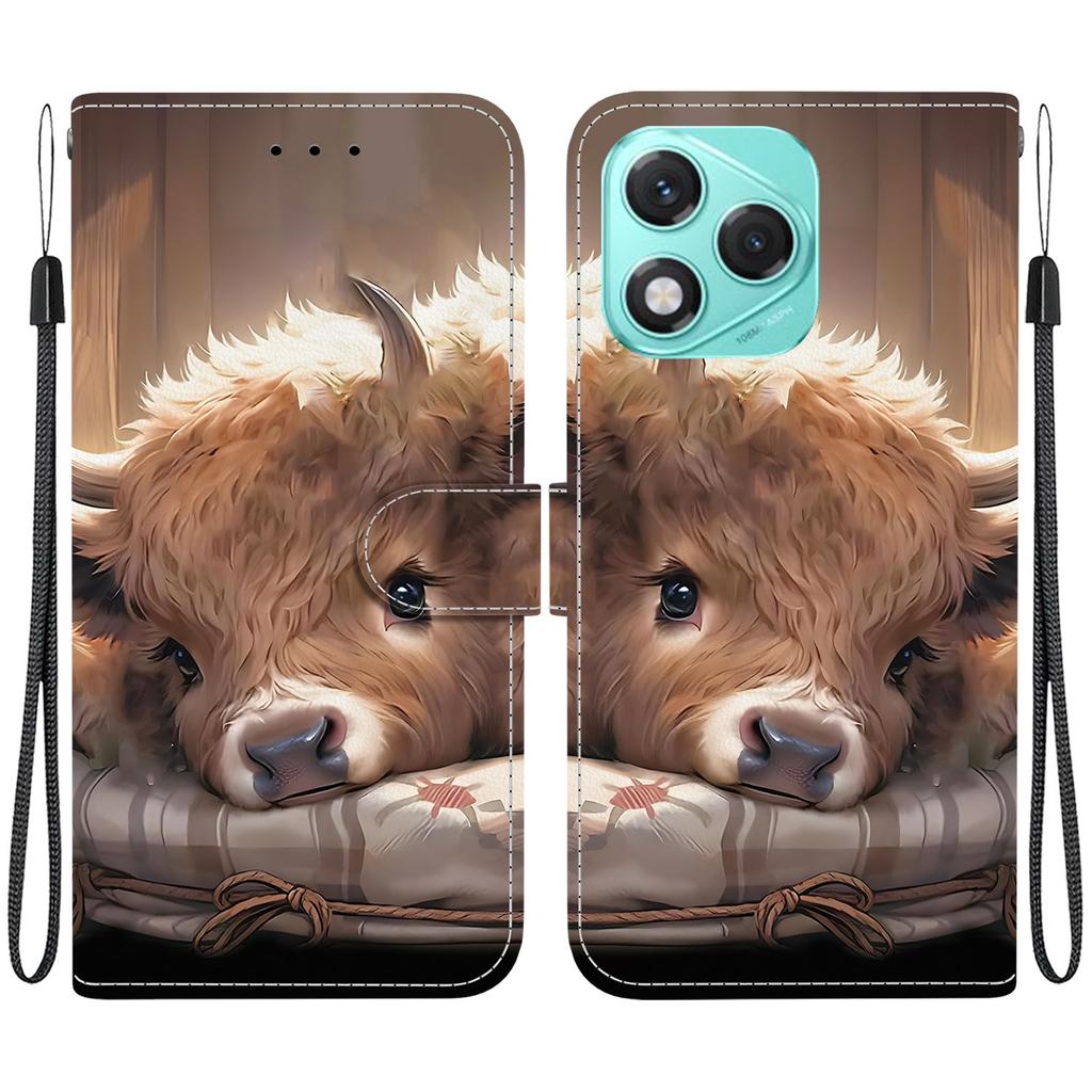 For Honor 400 Lite 5G Leather Case Stand Wallet Pattern Printing Phone Cover with Wrist Strap