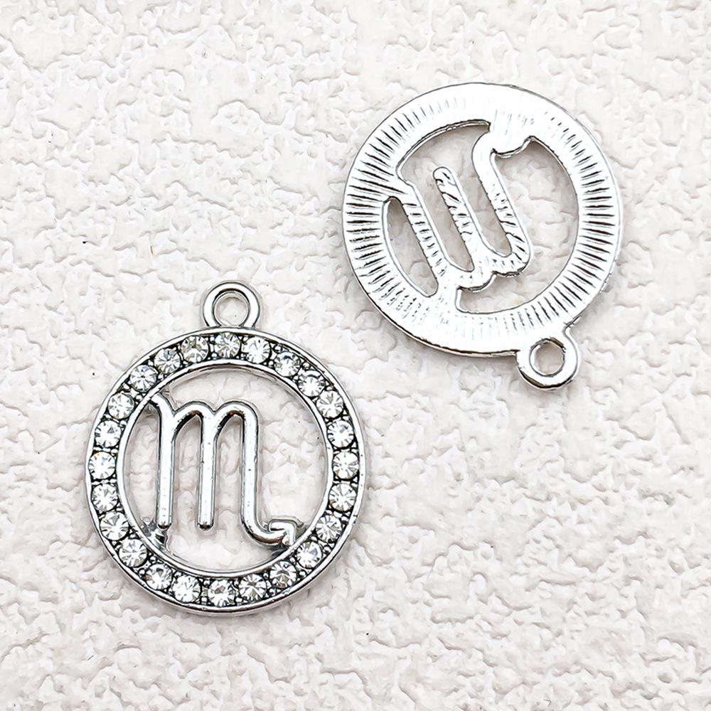 Zodiac Diamond-Studded Round Pendant Jewelry Set: Keychain, Bracelet, Necklace, Earrings