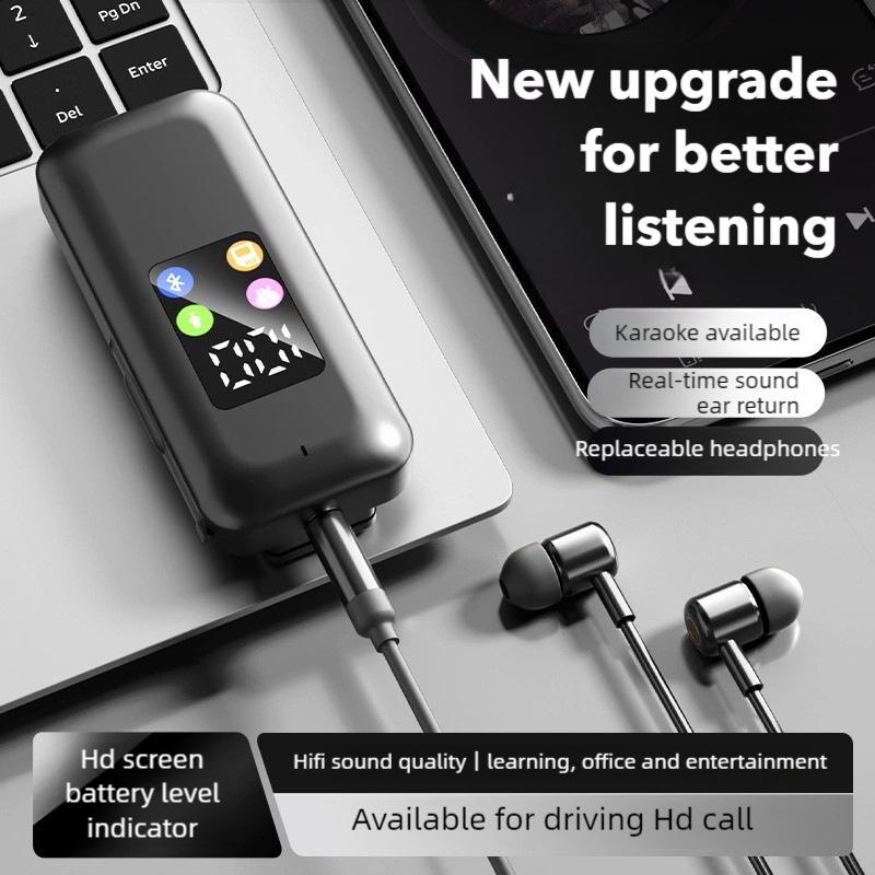 Dual-ear Bluetooth Earphones with Clip, Long-lasting Battery, Universal Compatibility, and Card Slot.