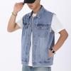 Men's Blue Denim Sleeveless Workwear Vest with Multi-Pockets for Spring and Autumn