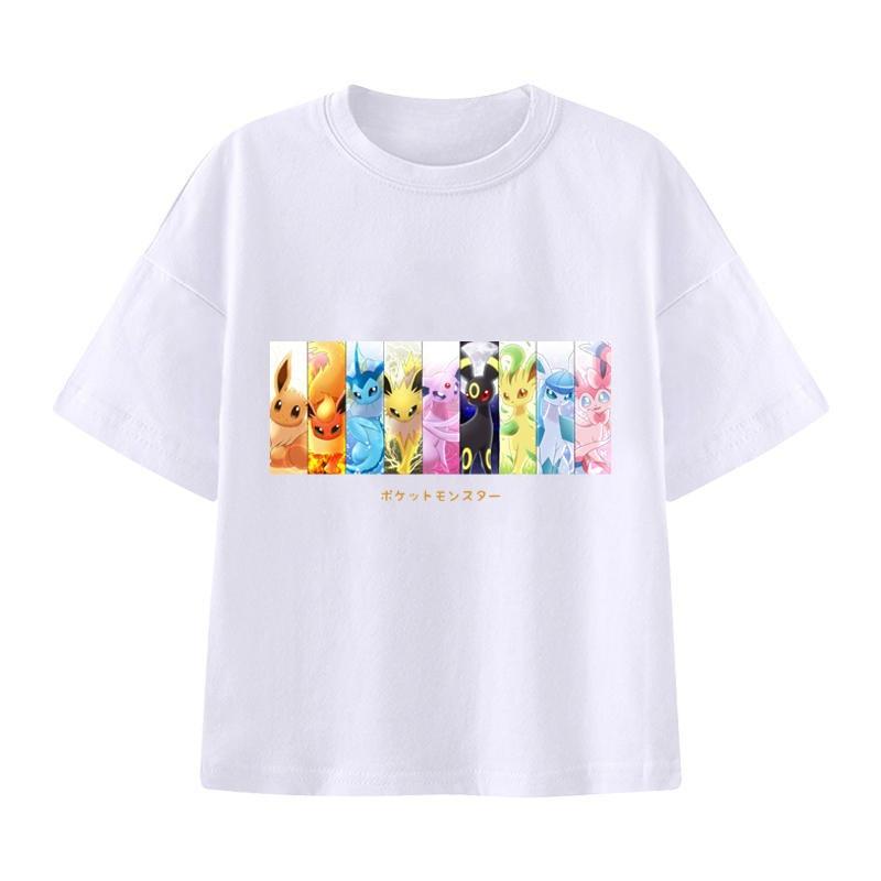 Pokémon Handheld-Spiel Evoli Cartoon-Print T-Shirt Sommer Herren und Damen Übergröße Trend Locker Lässig Kurzarm-Top