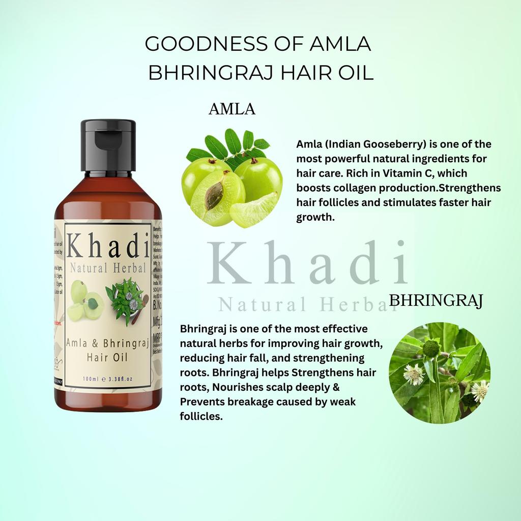 Khadi Natural Herbal Amla & Bhringraj Hair Oil | 100% Natural Pure Amla Hair Oil | Control Hair Fall | Nourishing Oil For Hair Growth | Paraben &