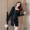Large Size Women's Dresses Clothing Spring and Autumn French Square Neck Feminine Vestidos Temperament Zipper All-match Dress