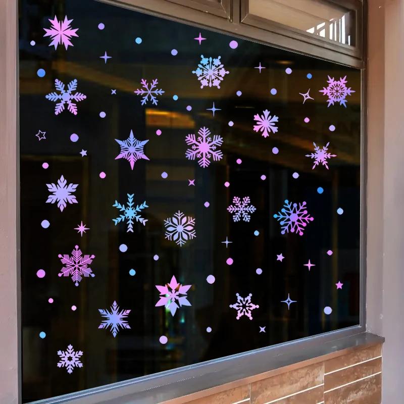 3Sheets Glow In The Dark Snowflake Window Stickers DIY Car Luminous PVC Decal Christmas Home Wall Decoration New Year Party Gift