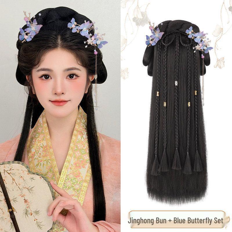 Set di Copricapi Hanfu Stile Dinastia Ming con Fascia Pigra e Chignon Parrucca