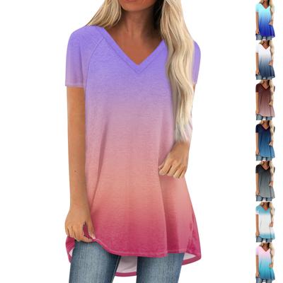 Ladies Short Sleeve Pleated Loose Tops Plus Size Casual Tops V Neck Short Sleeves Casual Summer T Shirts Ladies Tops T Shirts Shirts