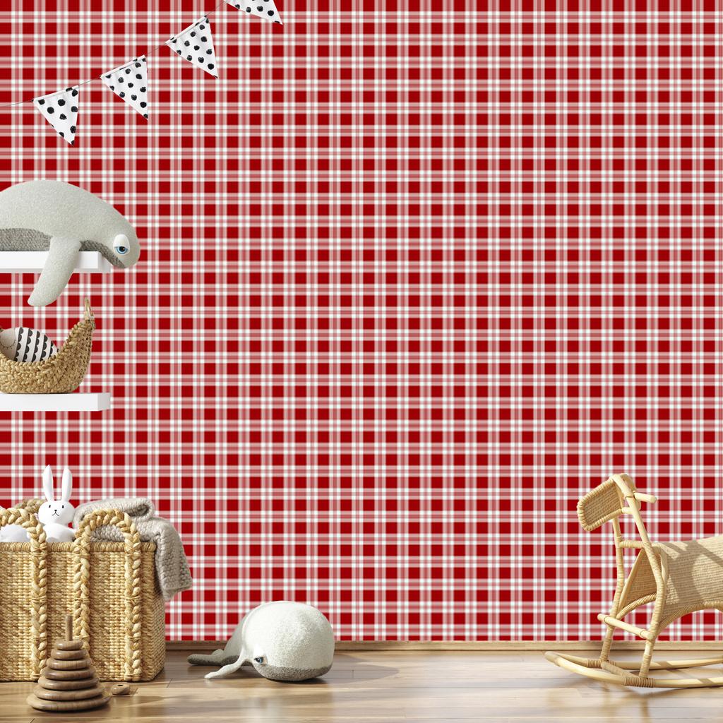 Red Checkered Wallpaper, Red and Light Gray, 50x1000