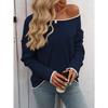Women's Contrast Round Neck Pullovers Long Sleeve Top
