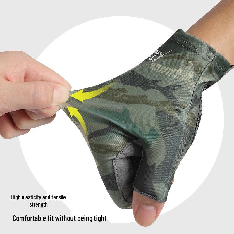 XG55 Outdoor Non-Slip Half-Finger Fishing Gloves: Breathable, Sweat-Absorbent, Wear-Resistant, Ice Silk Design. Ideal for Fishing, Cycling.