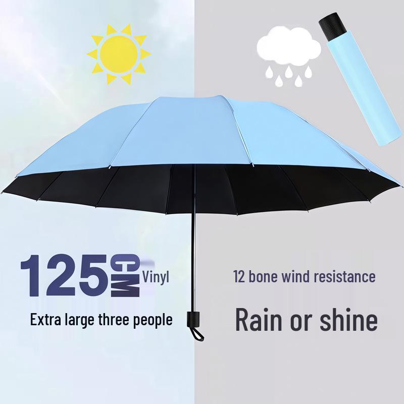 12-Rib Dual-Use Sun & Rain Umbrella for Men & Women - Large, UV Protection, Folding Double-Person Design