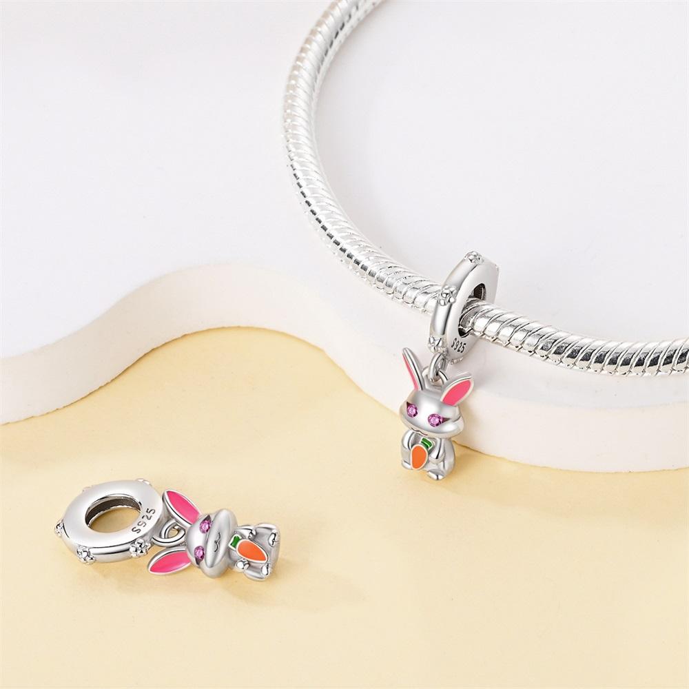 Authentic Original Copper Metal Charm Bead Components Luxury Cartoon Pink Carrot Rabbit Bead Components Compatible With Bracelet High Quality Fine