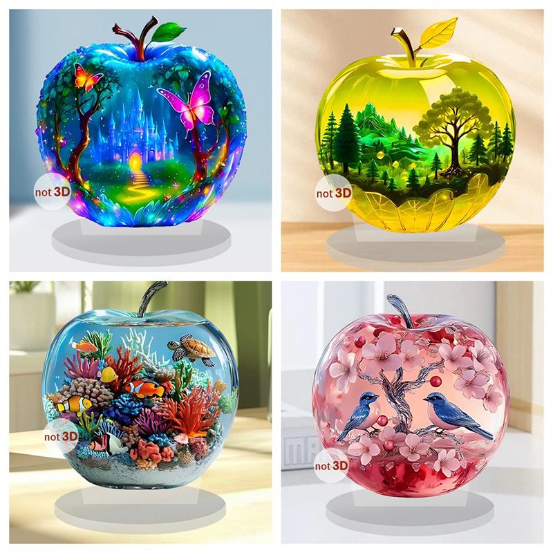 1 Piece Acrylic Landscape Pattern Decoration 2D  Apple Table Ornaments Shelf Ornament For Home Diy Accessories
