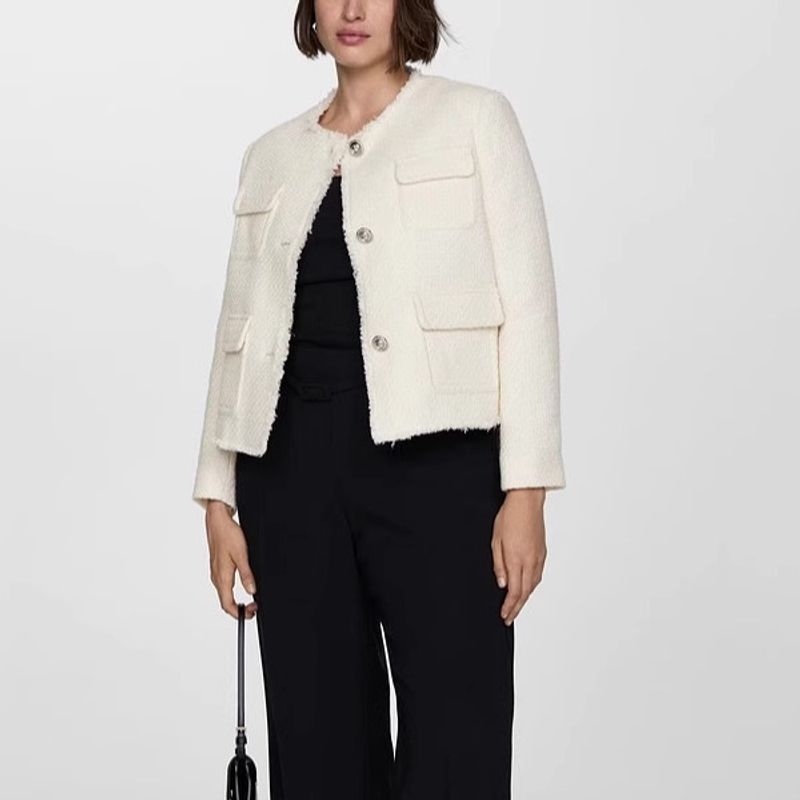 Spring New French Style Classic Style Gold Temperament Wild round Neck Blended Short Jacket Outwear 77074067